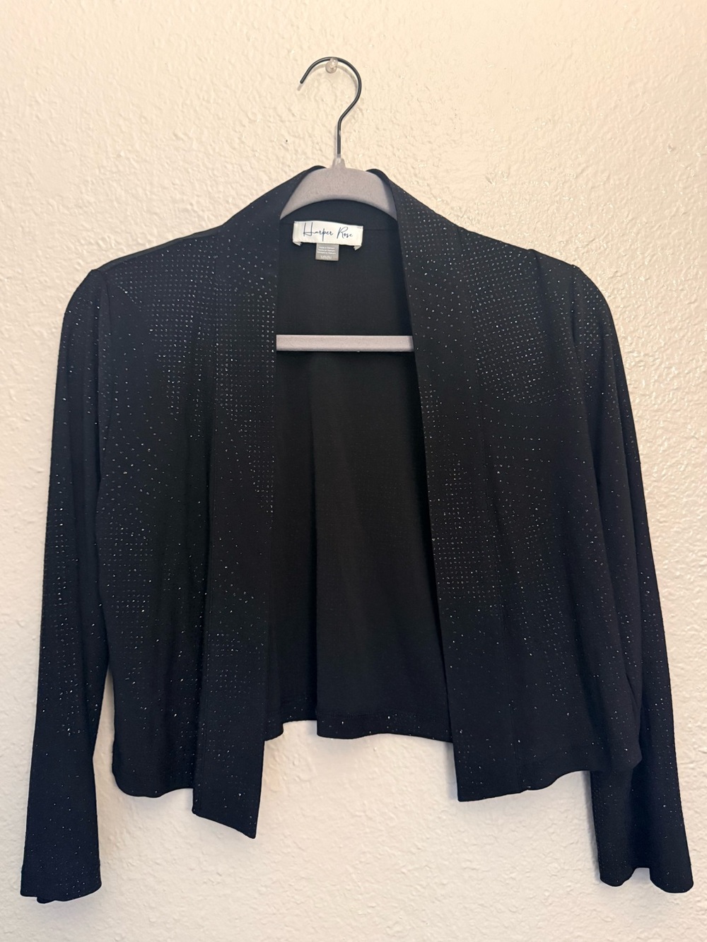 Black Draped Cropped Open-Front Jacket